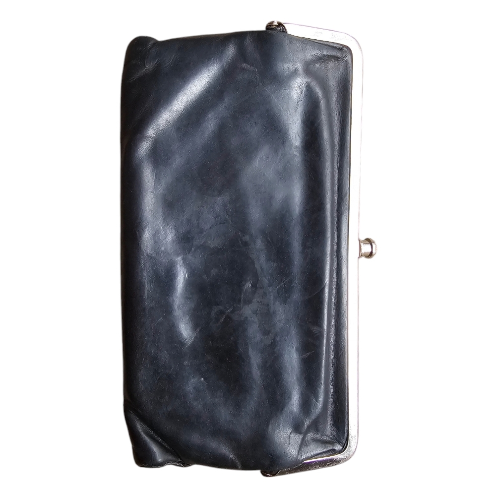 Hobo big black leather wallet‎